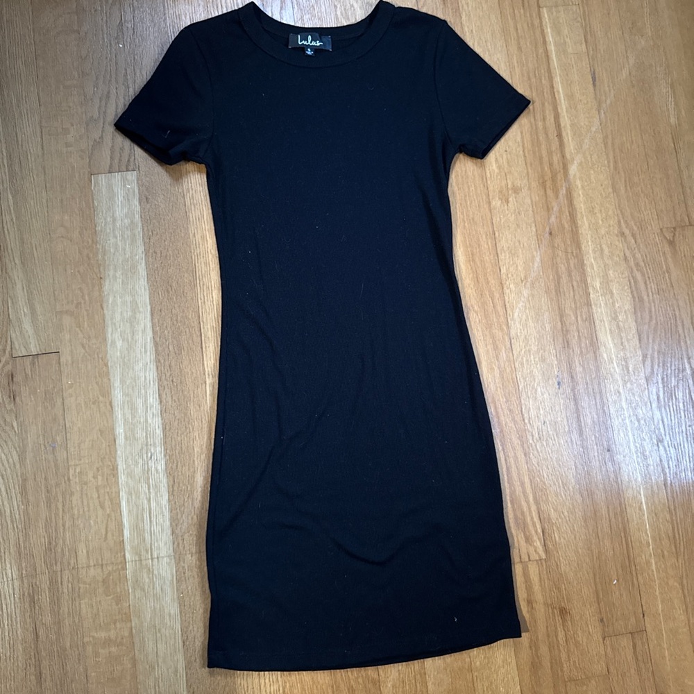 Lulu's Classic Black Ribbed Short Sleeved Mini Bodycon Dress Women’s Small